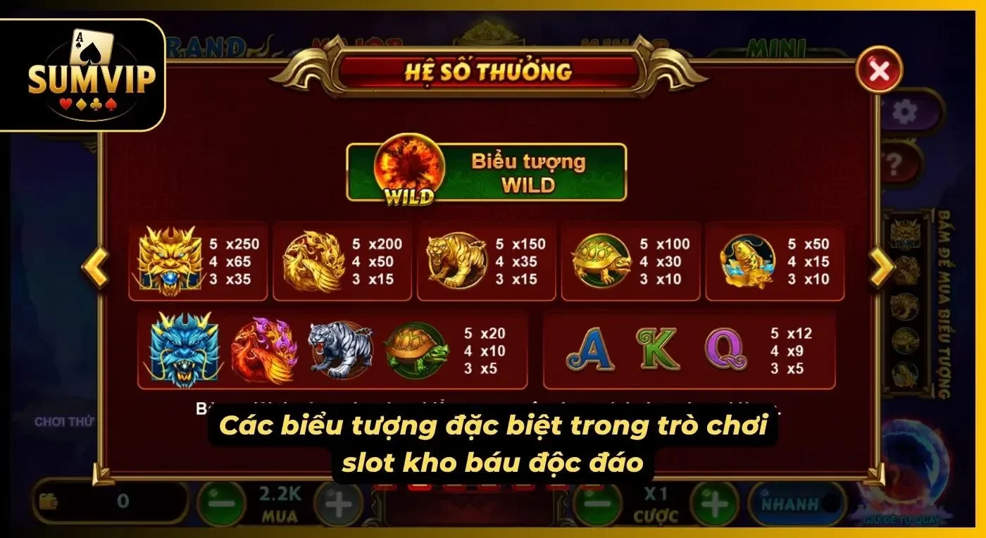 Các biểu tượng đặc biệt trong sảnh slot tứ linh giúp mở ra kho báu khổng lồ